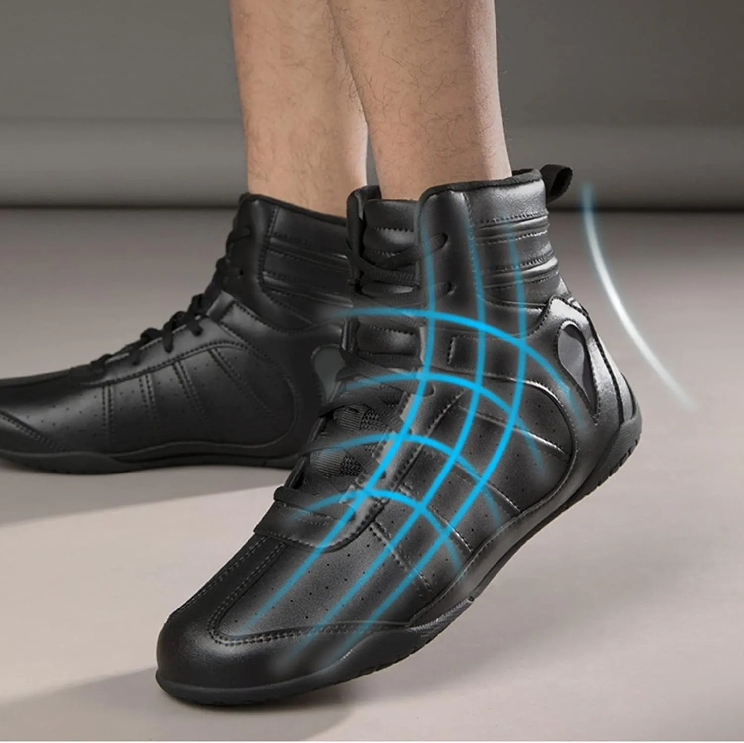 AIRFUL Men's Boxing Shoes Wrestling Shoes Kick Boxing Sparring Boxers Trainers Martial Arts Shoes Breathable Boxing Boots (Color : Black, Size : 8 Women/6.5 Men)