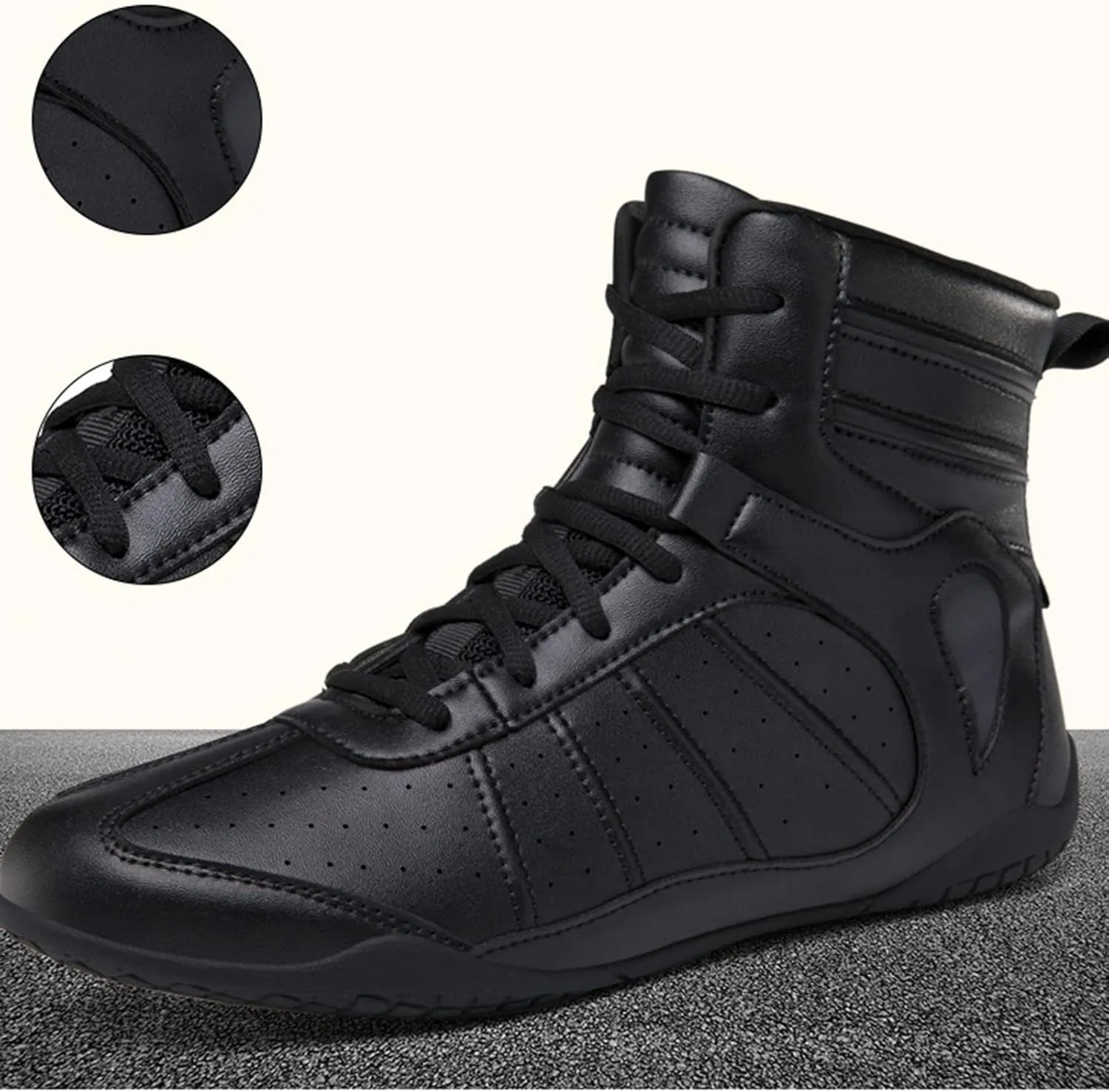AIRFUL Men's Boxing Shoes Wrestling Shoes Kick Boxing Sparring Boxers Trainers Martial Arts Shoes Breathable Boxing Boots (Color : Black, Size : 8 Women/6.5 Men)