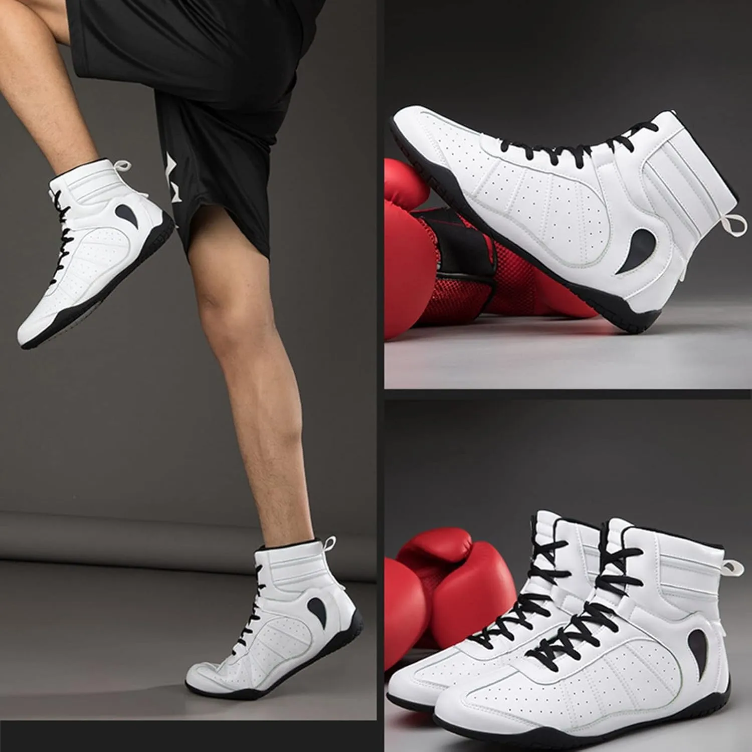 AIRFUL Men's Boxing Shoes Wrestling Shoes Kick Boxing Sparring Boxers Trainers Martial Arts Shoes Breathable Boxing Boots (Color : Black, Size : 8 Women/6.5 Men)