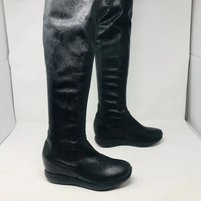 Andia Fora 37 Black Leather Over The Knee Wedge Boots 2400-543-12220
