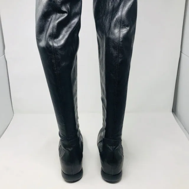 Andia Fora 37 Black Leather Over The Knee Wedge Boots 2400-543-12220