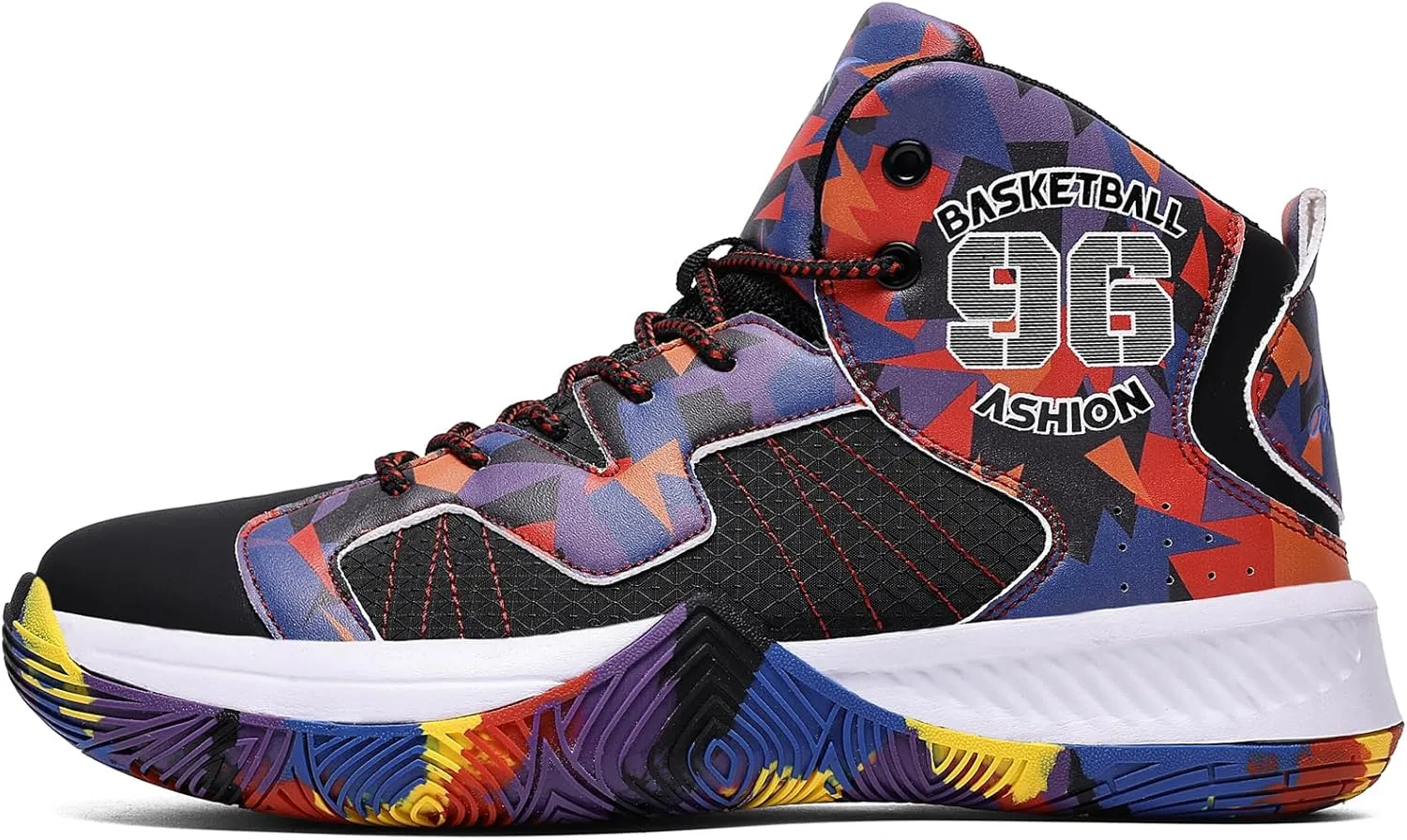 ASHION Kids Basketball Shoes Boys Girls Sneakers Mid-Top Lace Up Cushion Anti Slip Athletic Outdoor Sport Shoes for Unisex-Child