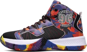ASHION Kids Basketball Shoes Boys Girls Sneakers Mid-Top Lace Up Cushion Anti Slip Athletic Outdoor Sport Shoes for Unisex-Child