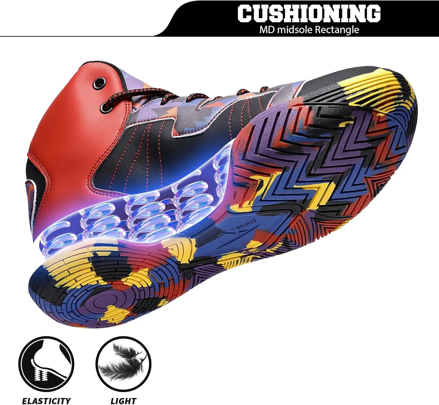 ASHION Kids Basketball Shoes Boys Girls Sneakers Mid-Top Lace Up Cushion Anti Slip Athletic Outdoor Sport Shoes for Unisex-Child