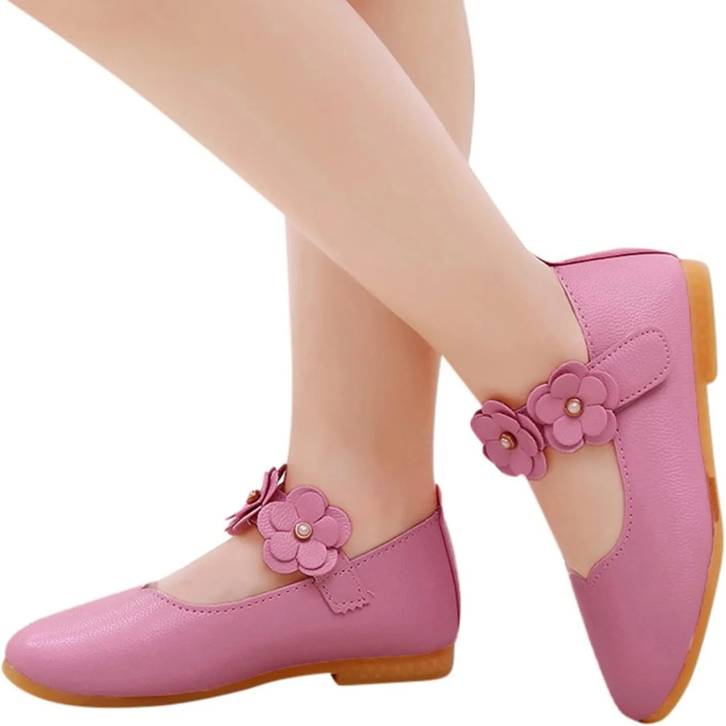 Baby Girls Dress Shoes Closed Toe Wedding Party School Ankle Strap Ballet Flats Shoes Big Kids Flower Girl Shoes