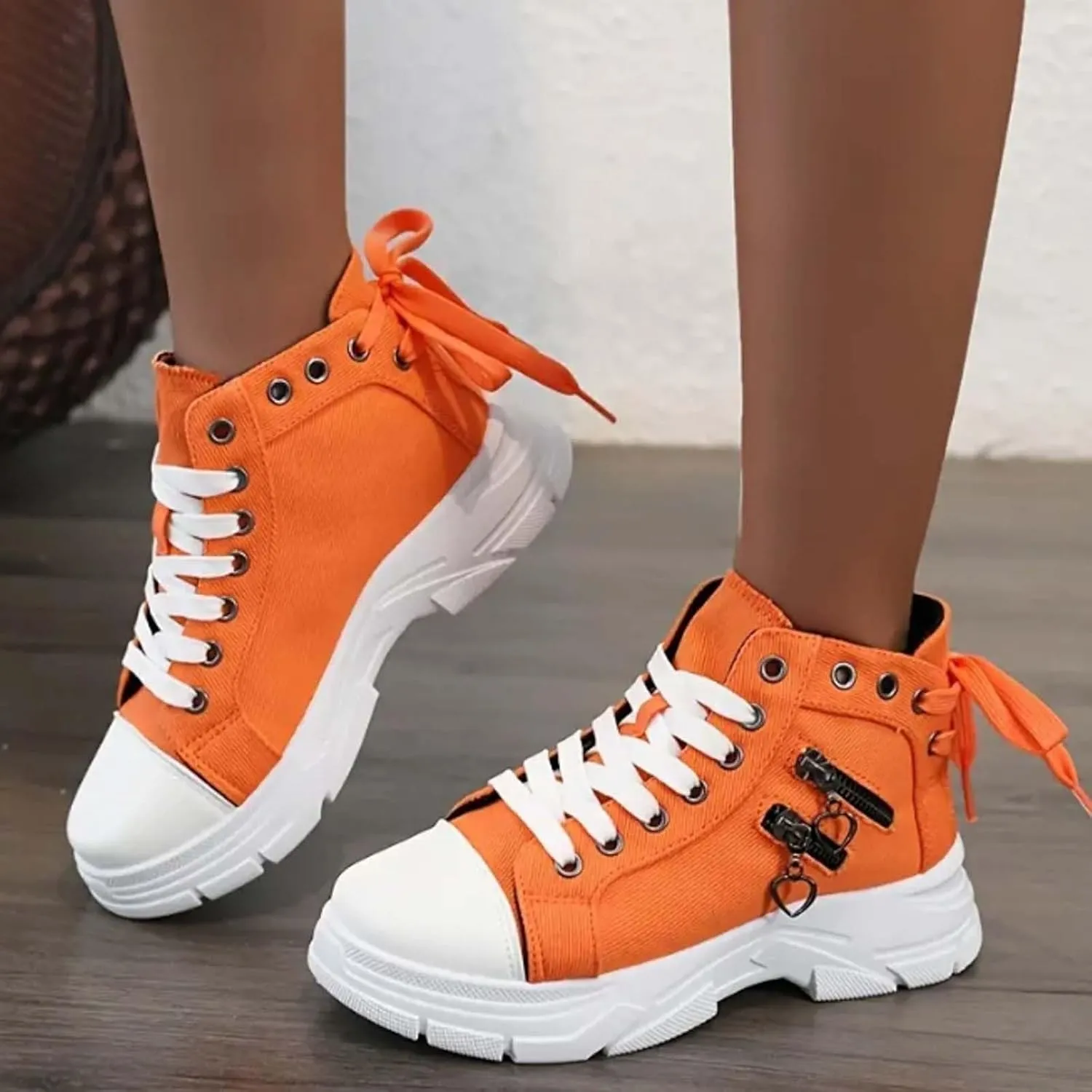 Canvas Shoes for Women High Top,Lace Up Platform Sneakers Thick Sole Heightening Casual Shoes Anti-Slip Walking Shoes