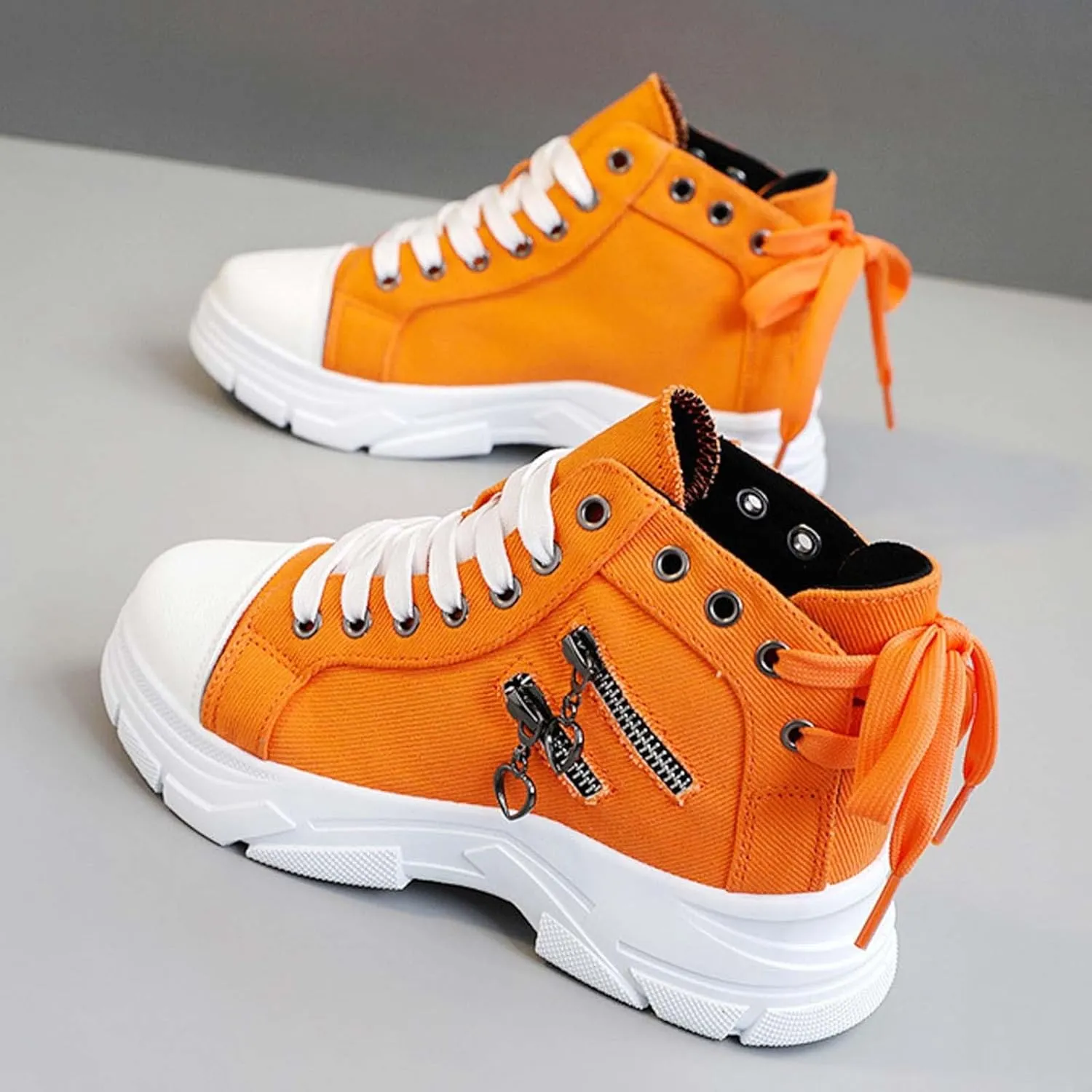 Canvas Shoes for Women High Top,Lace Up Platform Sneakers Thick Sole Heightening Casual Shoes Anti-Slip Walking Shoes
