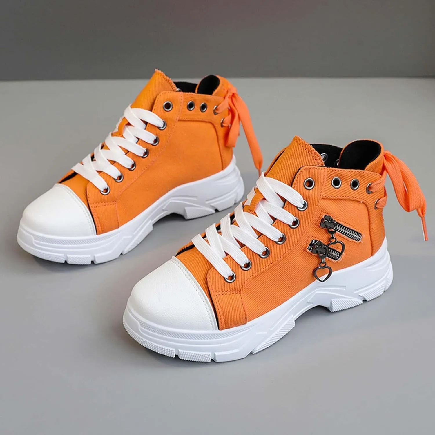 Canvas Shoes for Women High Top,Lace Up Platform Sneakers Thick Sole Heightening Casual Shoes Anti-Slip Walking Shoes