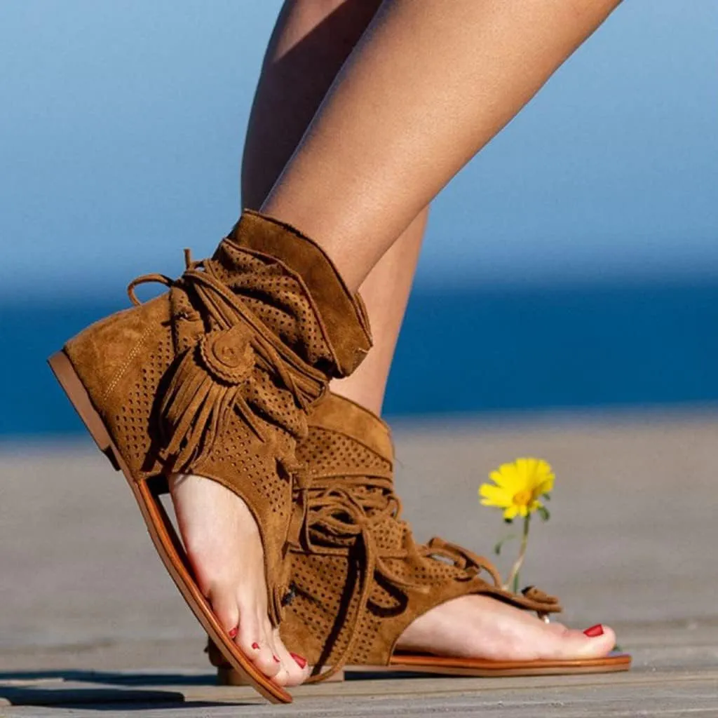 Comfortable Slip on Slide Sandals for Women Ankle Elastic Jeweled Bohemian Flats Leather Sandals for Women