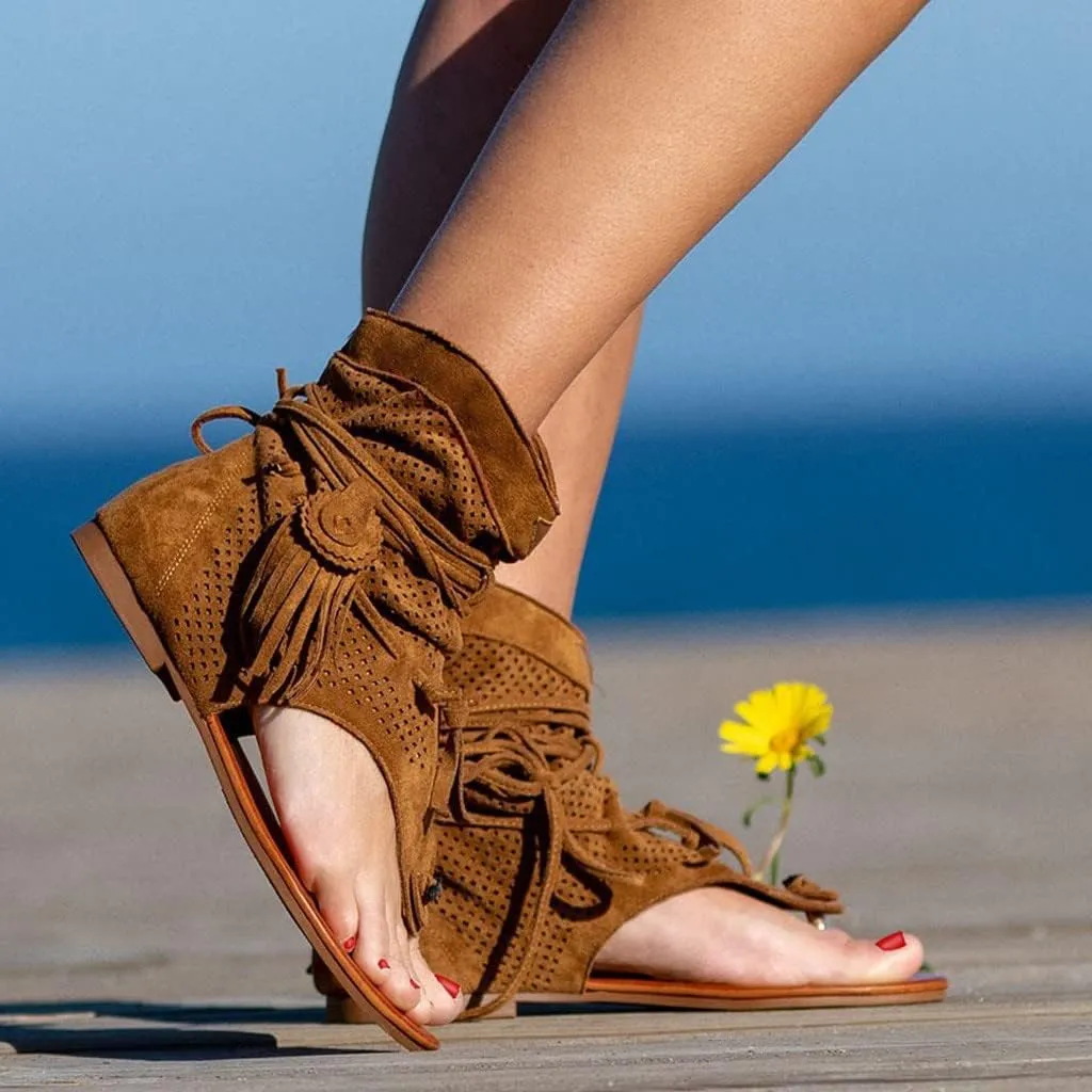 Comfortable Slip on Slide Sandals for Women Ankle Elastic Jeweled Bohemian Flats Leather Sandals for Women