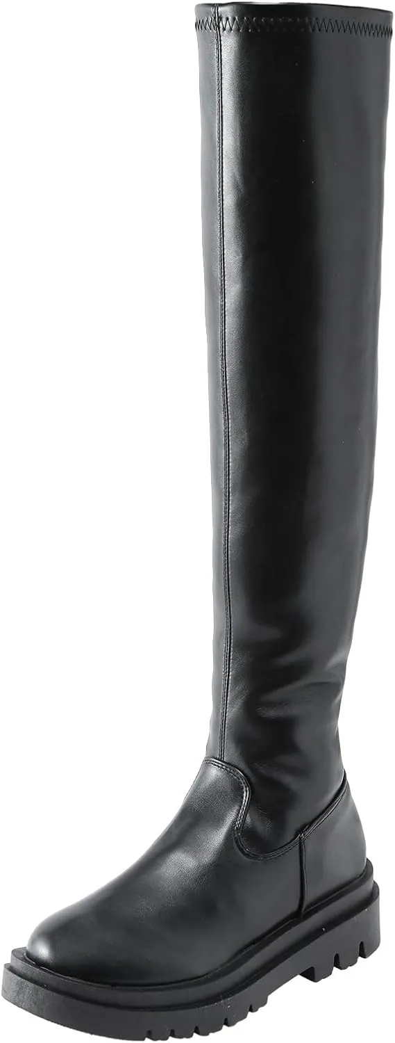 Eduavar Cowboy Boots for Women Cowboy Style, Cowgirl Boots Women Leather Thigh High Block Heel Over The Knee Round Toe Boots