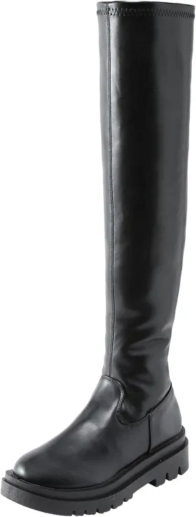 Eduavar Cowboy Boots for Women Cowboy Style, Cowgirl Boots Women Leather Thigh High Block Heel Over The Knee Round Toe Boots
