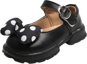 Fashion Autumn Girls Casual Shoes Thick Bottom Flat Round Toe Polka Dot Bow Hook Loop Solid Color Dress Girls Books