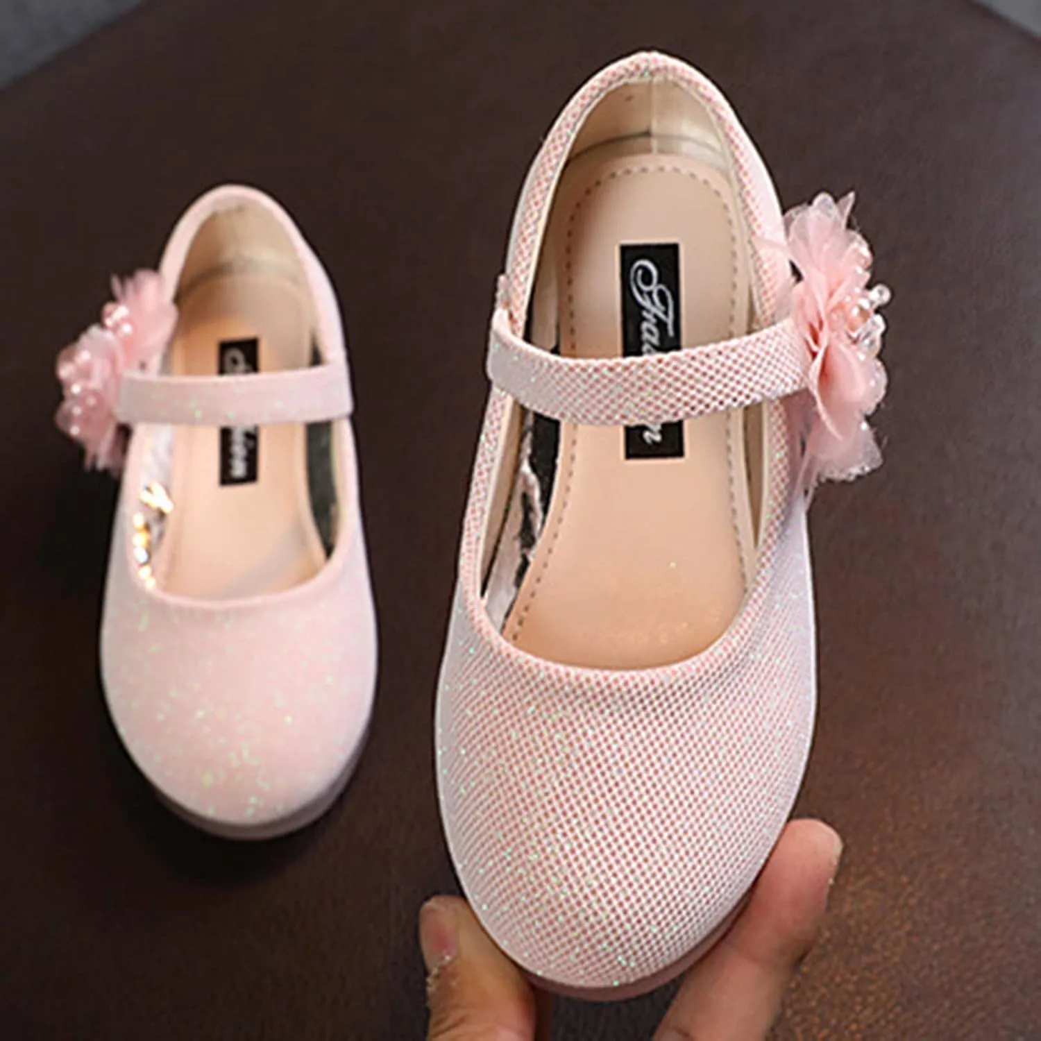 Girls Mary Jane Flats with Flower Low Heels Flower Girl Dress Shoes Pump Toddler Girls School Party Girls Mary Janes