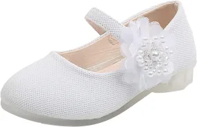 Girls Mary Jane Flats with Flower Low Heels Flower Girl Dress Shoes Pump Toddler Girls School Party Girls Mary Janes