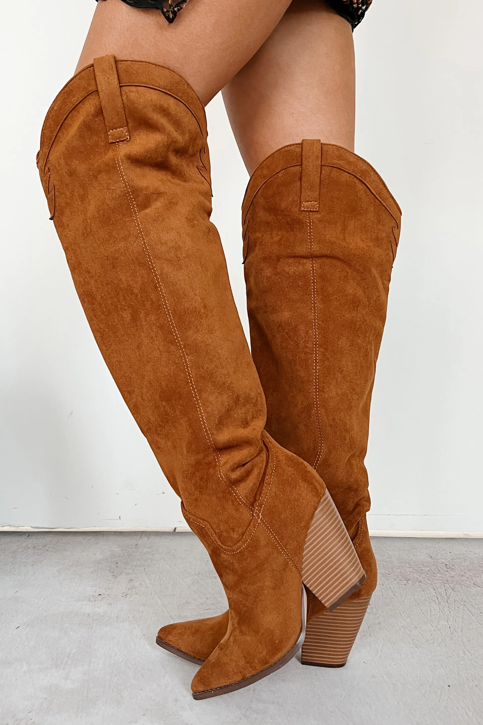 Jettson Suede Over The Knee Western Boots (Tan)