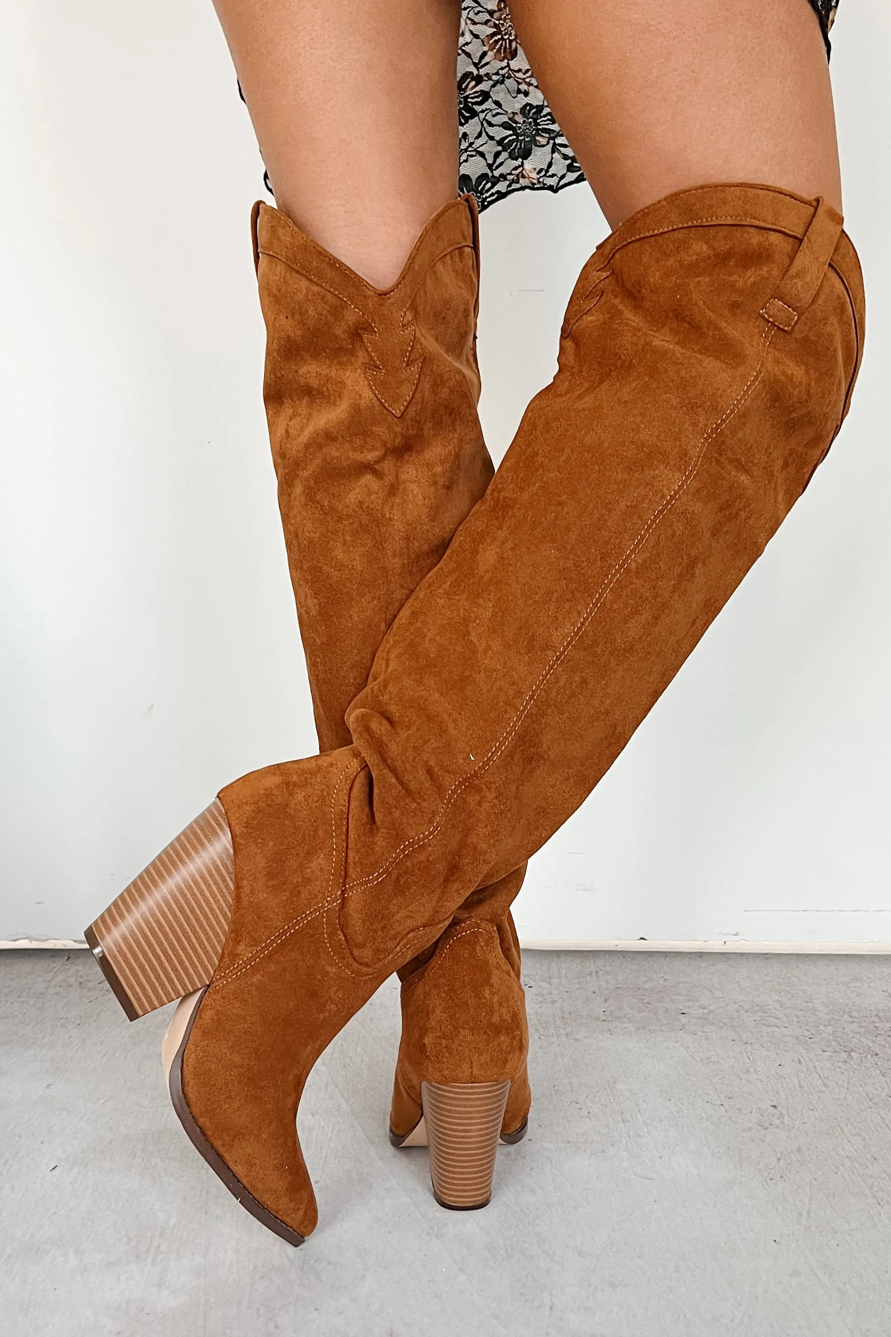 Jettson Suede Over The Knee Western Boots (Tan)