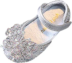 Kids Toddler Girls Rhinestones Butterfly Dress Shoes Baby Flat Bottom Princess Sandals Flower Wedding Party Shoes