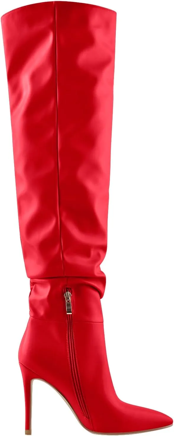 LISHAN Women's Slouchy Over the Knee High Boots Pointy Toe Heels Stilettos