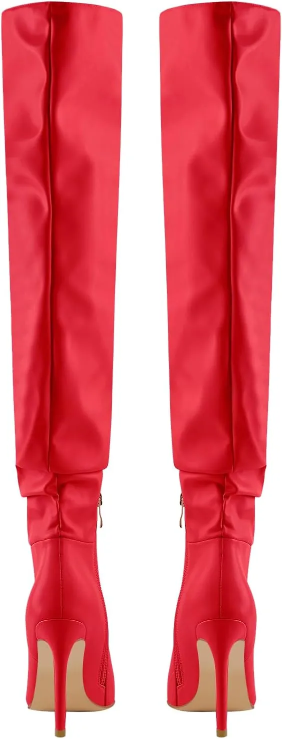 LISHAN Women's Slouchy Over the Knee High Boots Pointy Toe Heels Stilettos
