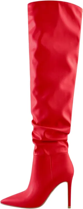 LISHAN Women's Slouchy Over the Knee High Boots Pointy Toe Heels Stilettos
