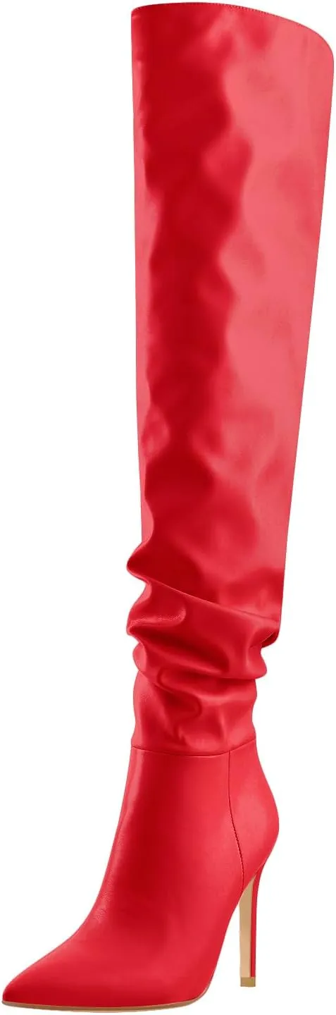 LISHAN Women's Slouchy Over the Knee High Boots Pointy Toe Heels Stilettos