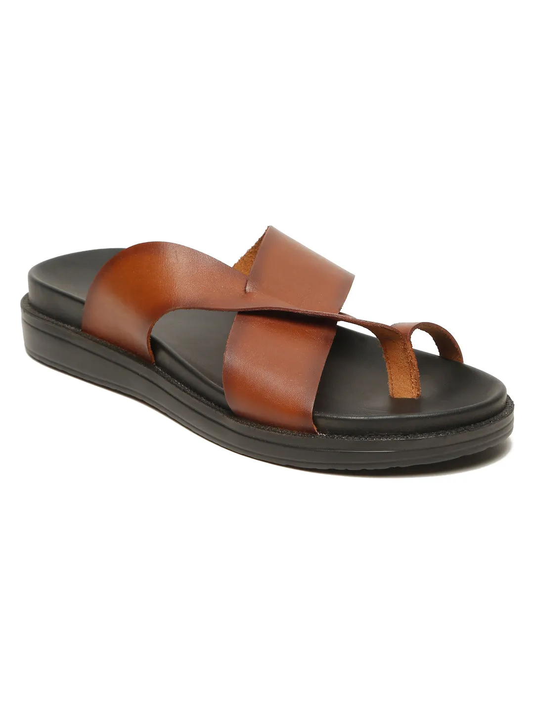 Men's Tan Leather Toe Loop Sandals