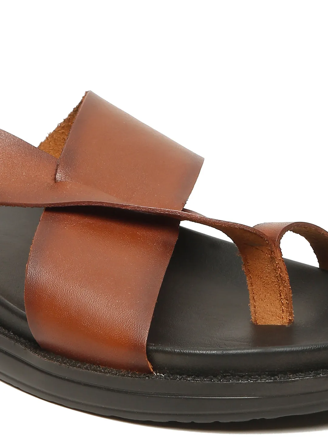 Men's Tan Leather Toe Loop Sandals