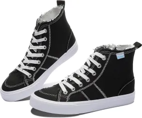 Obtaom Womens/Mens high top Canvas Shoes Play mid Calf Fashion Sneaker Casual lace up hi top Washed Canvas Shoes