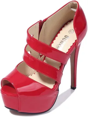 OCHENTA Women's Peep Toe Prom Heels Platform High Heels Sandal Pumps Zipper Hollow Out Sexy Heels