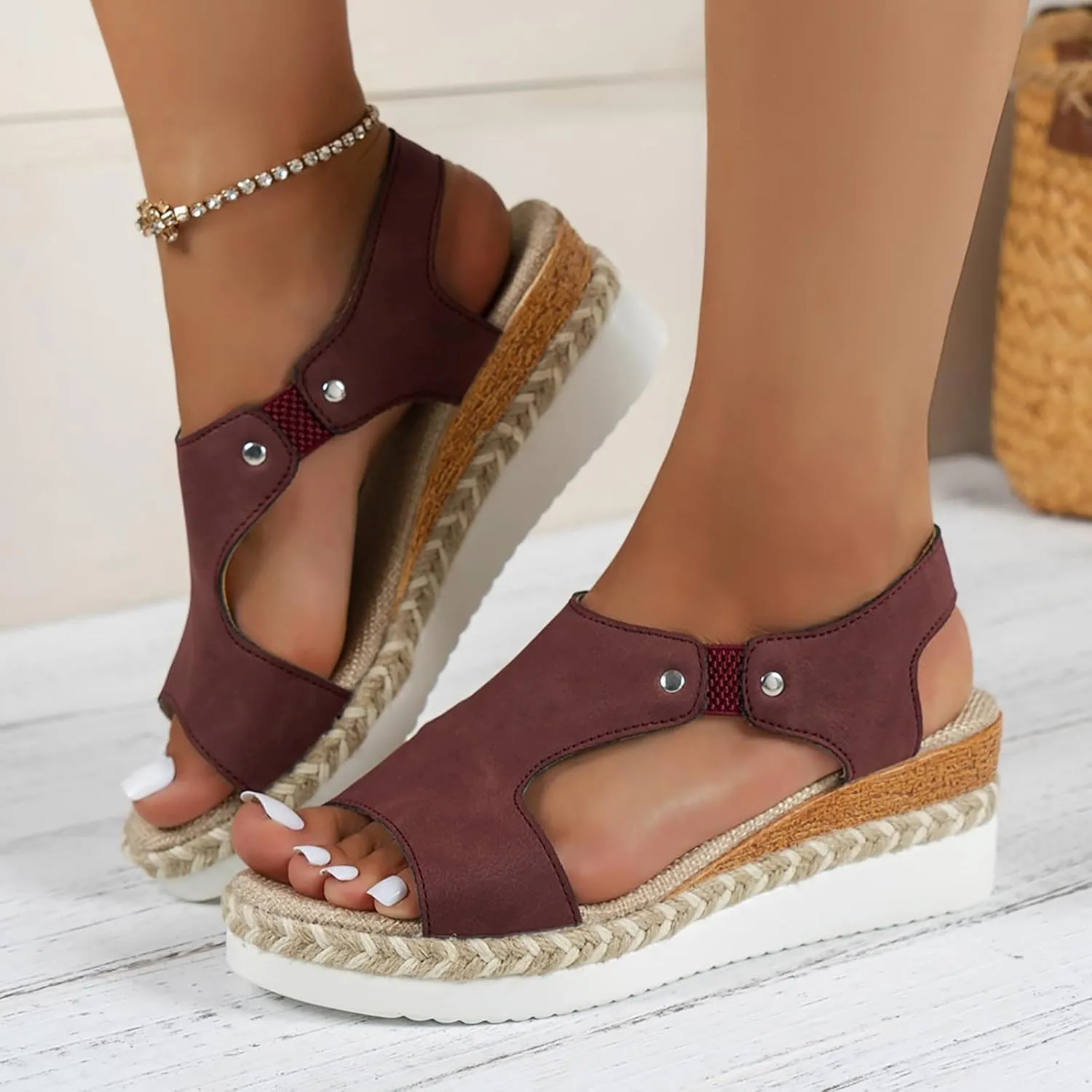 Orthopedic Platform Wedge Sandals for Women Summer Dressy Flat Open Toe Ankle Strap Casual Strappy Slip on Beach Boho Heels Shoes Espadrilles Ladies Wedges Outdoor Low Heel Flats Chelsea Dress
