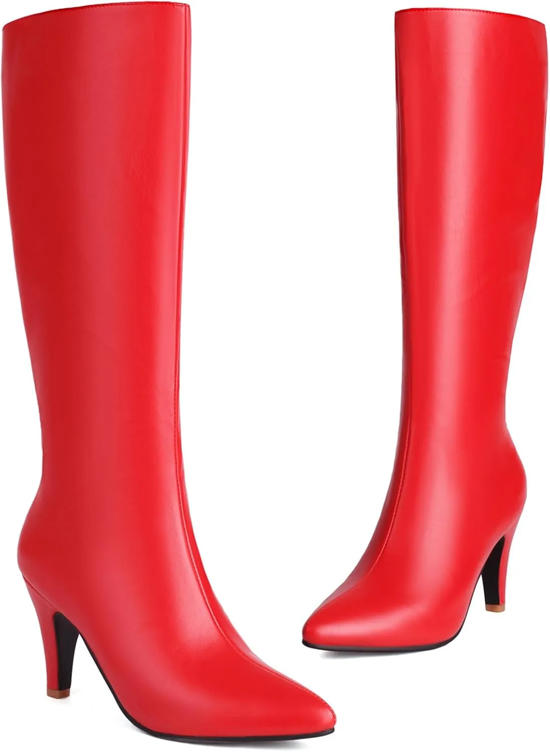 Roimaash Women Elegant Dress Boots Knee High Zipper Thin High Heels