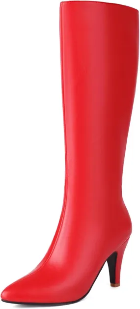 Roimaash Women Elegant Dress Boots Knee High Zipper Thin High Heels