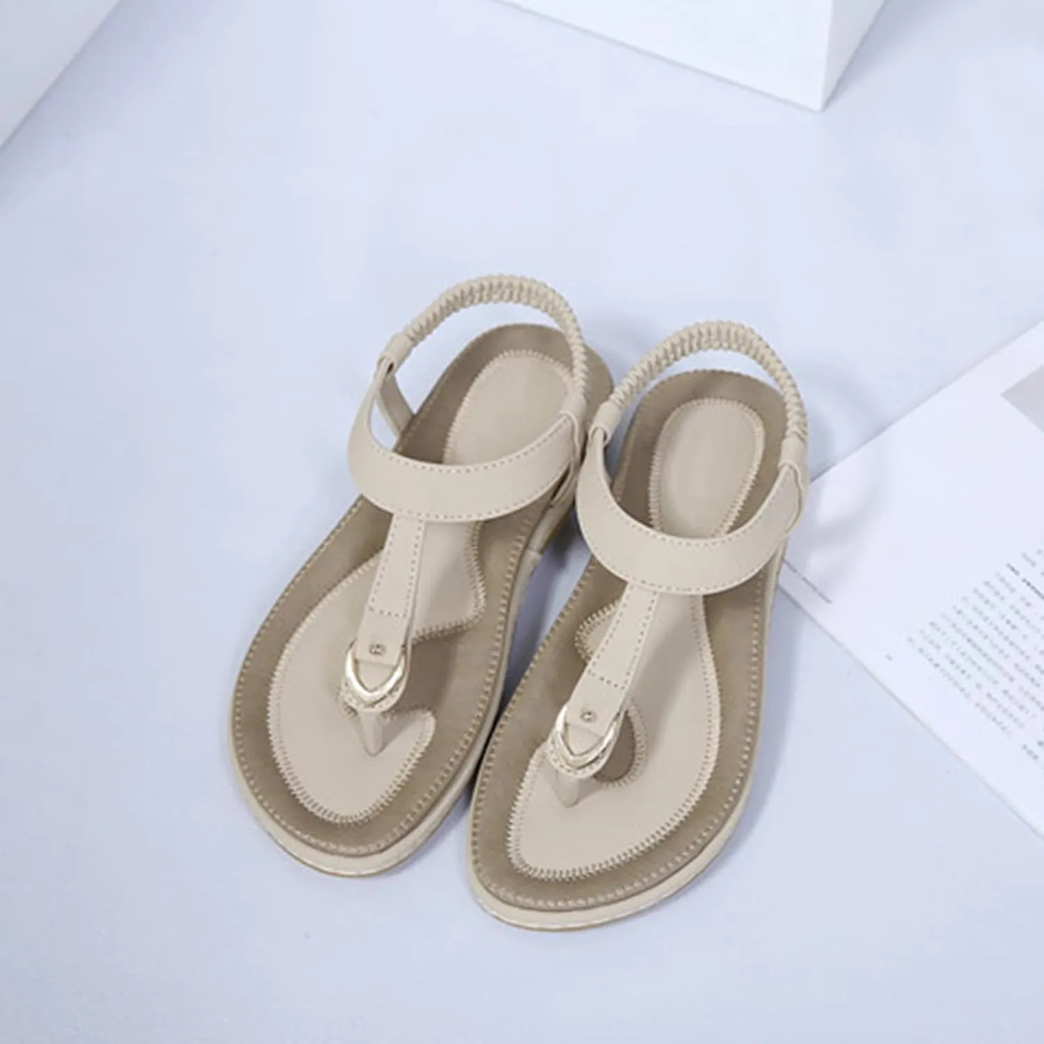 Sandals for Women Arch Support Open Toe Soft Beach Slip-On Wedge Platform with Twist Knot Bow Summer Non Slip Dressy Flat 2025 Bohemian T-Strap Low Heel Slipper Flip Flop Thong
