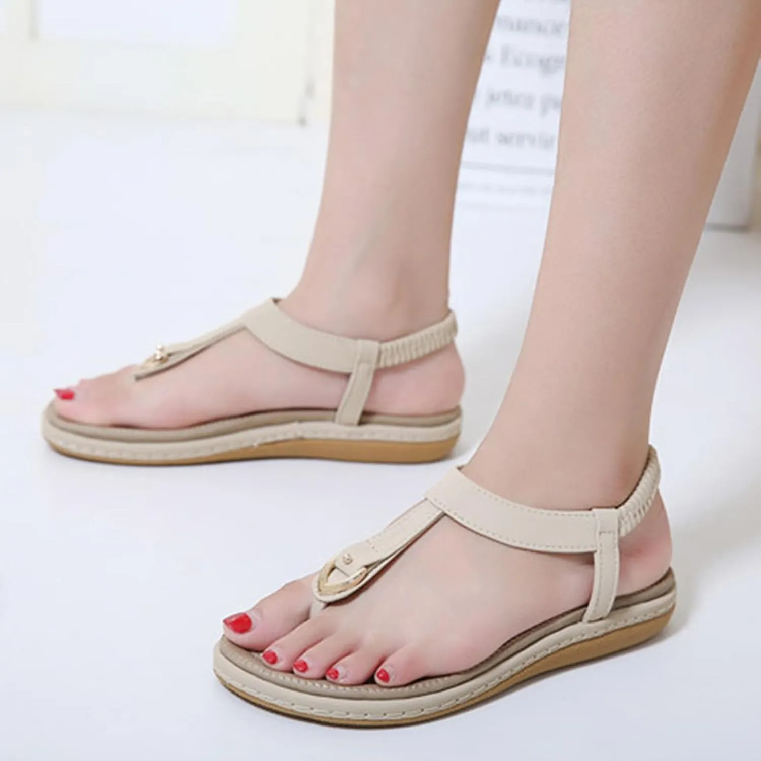 Sandals for Women Arch Support Open Toe Soft Beach Slip-On Wedge Platform with Twist Knot Bow Summer Non Slip Dressy Flat 2025 Bohemian T-Strap Low Heel Slipper Flip Flop Thong