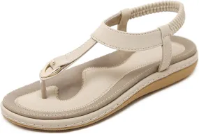 Sandals for Women Arch Support Open Toe Soft Beach Slip-On Wedge Platform with Twist Knot Bow Summer Non Slip Dressy Flat 2025 Bohemian T-Strap Low Heel Slipper Flip Flop Thong