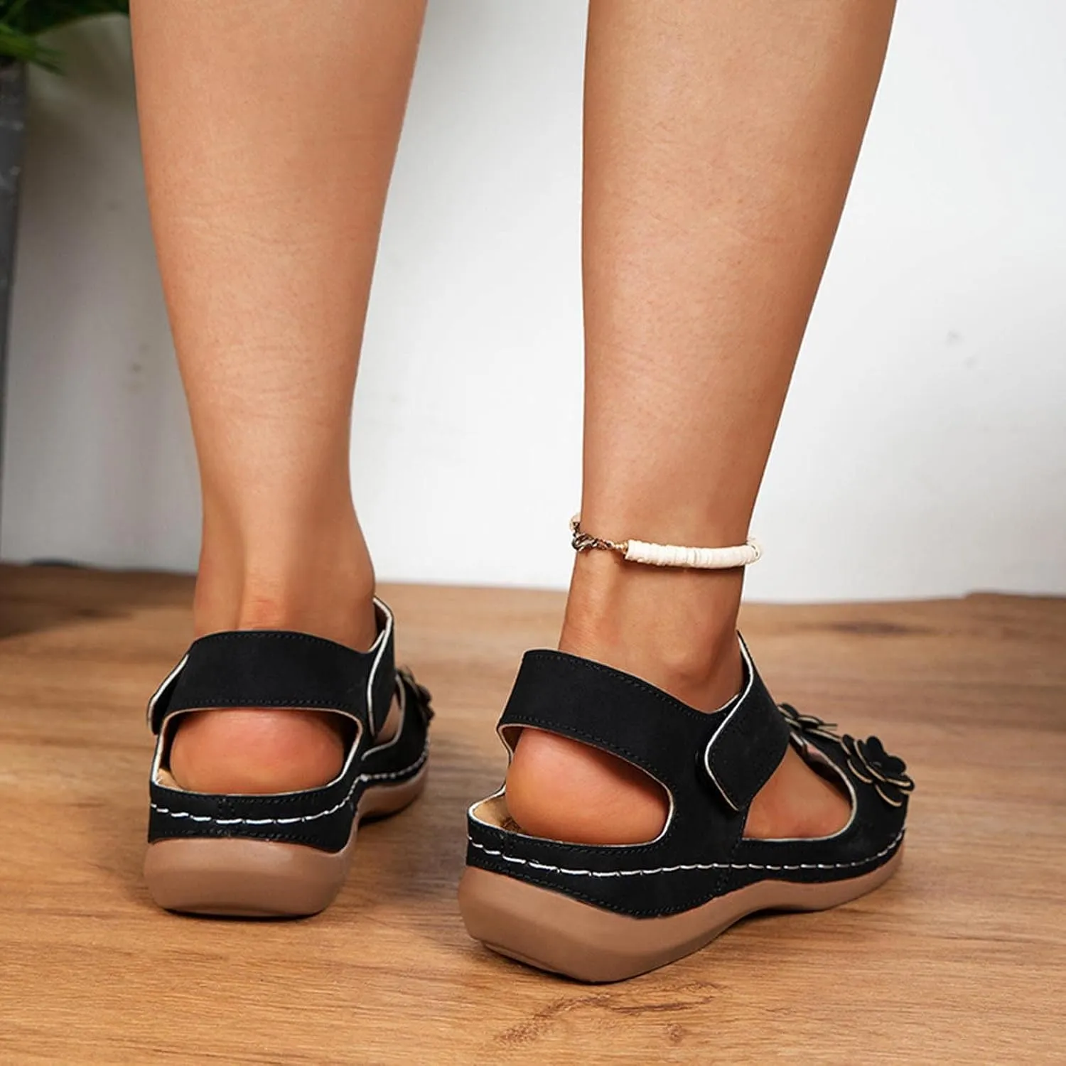 Sandals for Women Orthopedic Shoes Comfortable Dressy Summer Walking Wedges Casual Platform with Adjustable Hook Loop 3D Flower Decorative Open Toe Arch Support Wedge Sandal