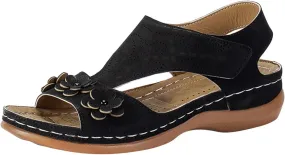 Sandals for Women Orthopedic Shoes Comfortable Dressy Summer Walking Wedges Casual Platform with Adjustable Hook Loop 3D Flower Decorative Open Toe Arch Support Wedge Sandal