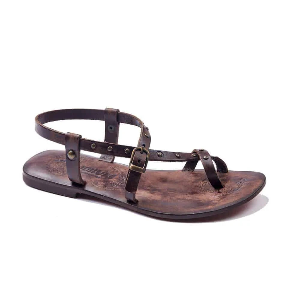 Strappy Cross Leather Sandals Toe Loop For Womens