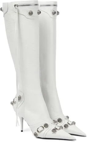 VOMIRA Knee High Boots Sexy Pointed Toe Rivets Tassels Stilettos High Heels Fashion Party Dressy Stripper Heels for Women