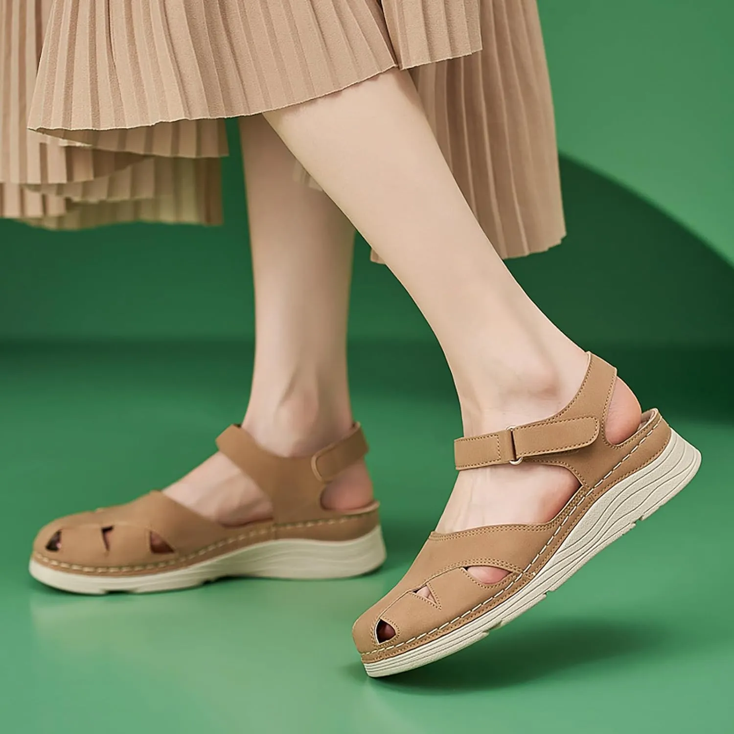 Wedge Sandals for Women 2024 Women Summer Hollow Hook Loop Casual Round Toe Wedges Comfortable Beach Shoes Sandals