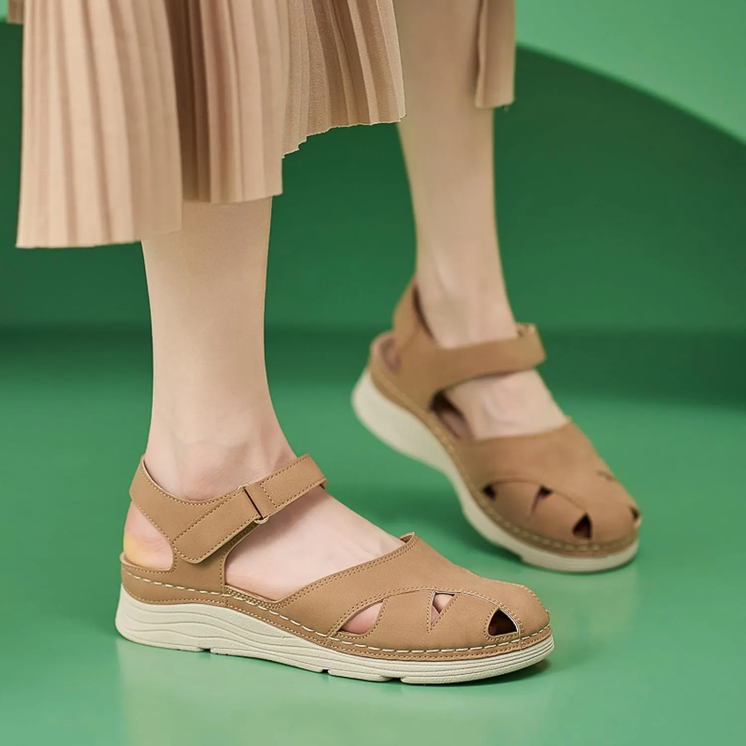 Wedge Sandals for Women 2024 Women Summer Hollow Hook Loop Casual Round Toe Wedges Comfortable Beach Shoes Sandals