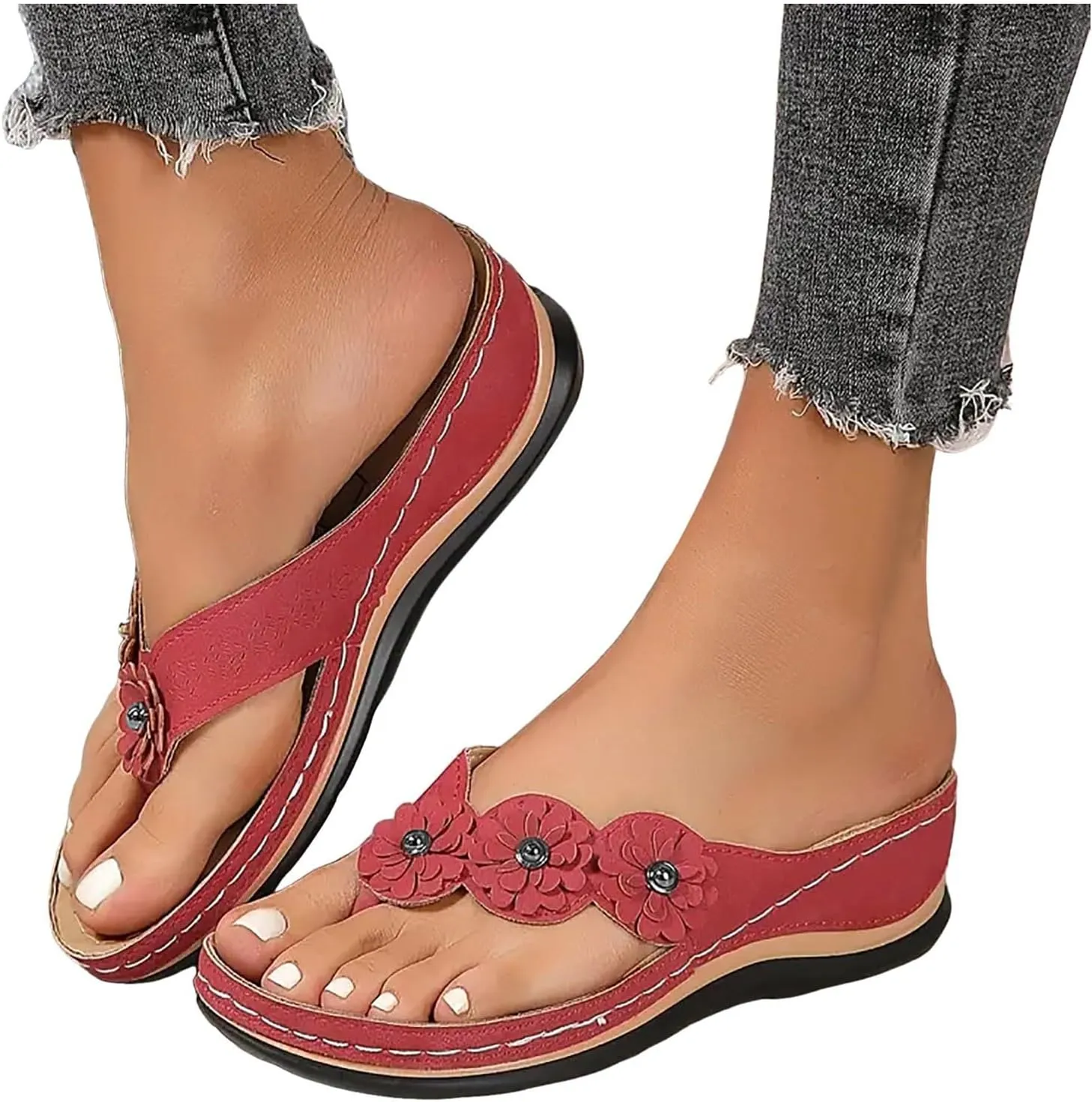 Wedge Sandals for Women Low Heel,Classic Open Toe Sandals with Back Zipper Sparkly Rhinestone Hollow Summer Sandals