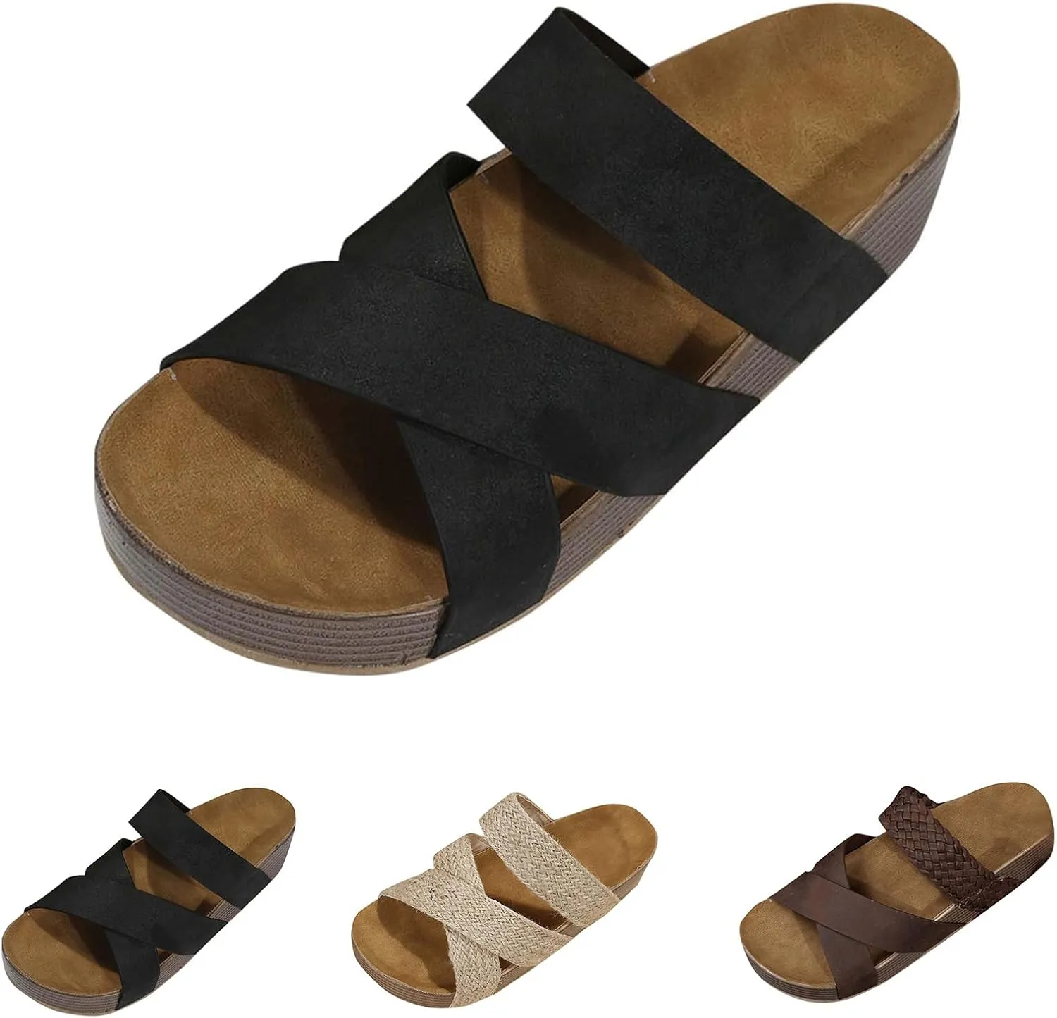 Wedge Sandals for Women Open Toe Flat Sandals with Arch Support Plus Size Cross Platform Slippers Non-Slip Summer Beach Vacation Shoes