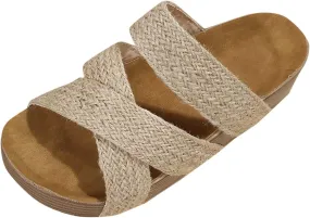Wedge Sandals for Women Open Toe Flat Sandals with Arch Support Plus Size Cross Platform Slippers Non-Slip Summer Beach Vacation Shoes
