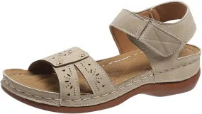Women Comfortable Sandals Orthotic Walking Non Slip Sandals Breathable Cutout Soft Cushion Sandal With Adjustable Hook And Loop Fastener