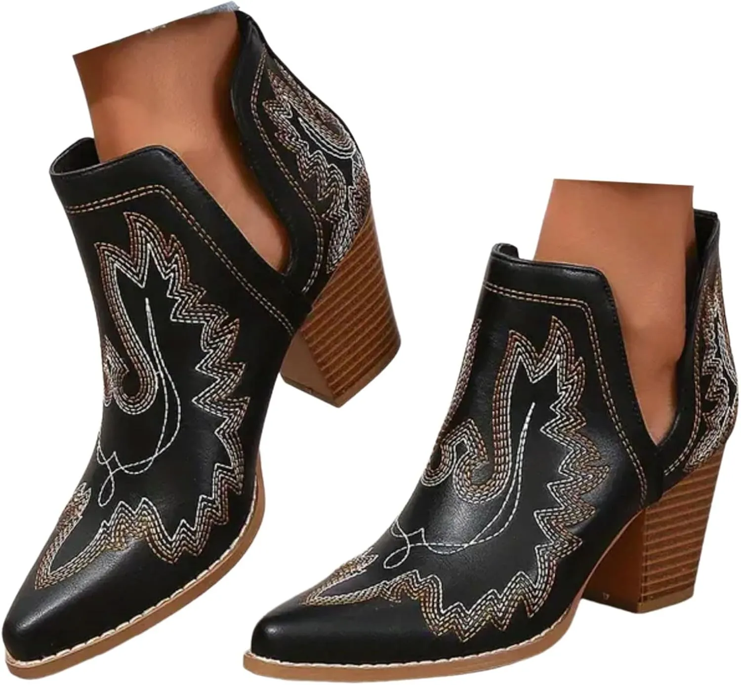 Womens Ankle Boots Low Heel Chelsea Boots Women Heel Large Size Retro Embroidery Chinese Style Short Boots Women
