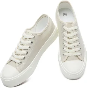 Womens Breathable Canvas Shoes,Lace up Canvas Sneakers for Women,Low Top Fashion Sneakers,Classic Black and White Sneakers