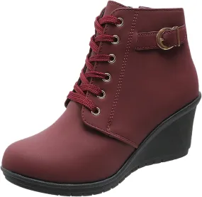 Womens Clasical Ankle Booties Lace-Up Zipper Breathable Lining Flat Ankle Combat Boots Crown Vintage Boots Shoes